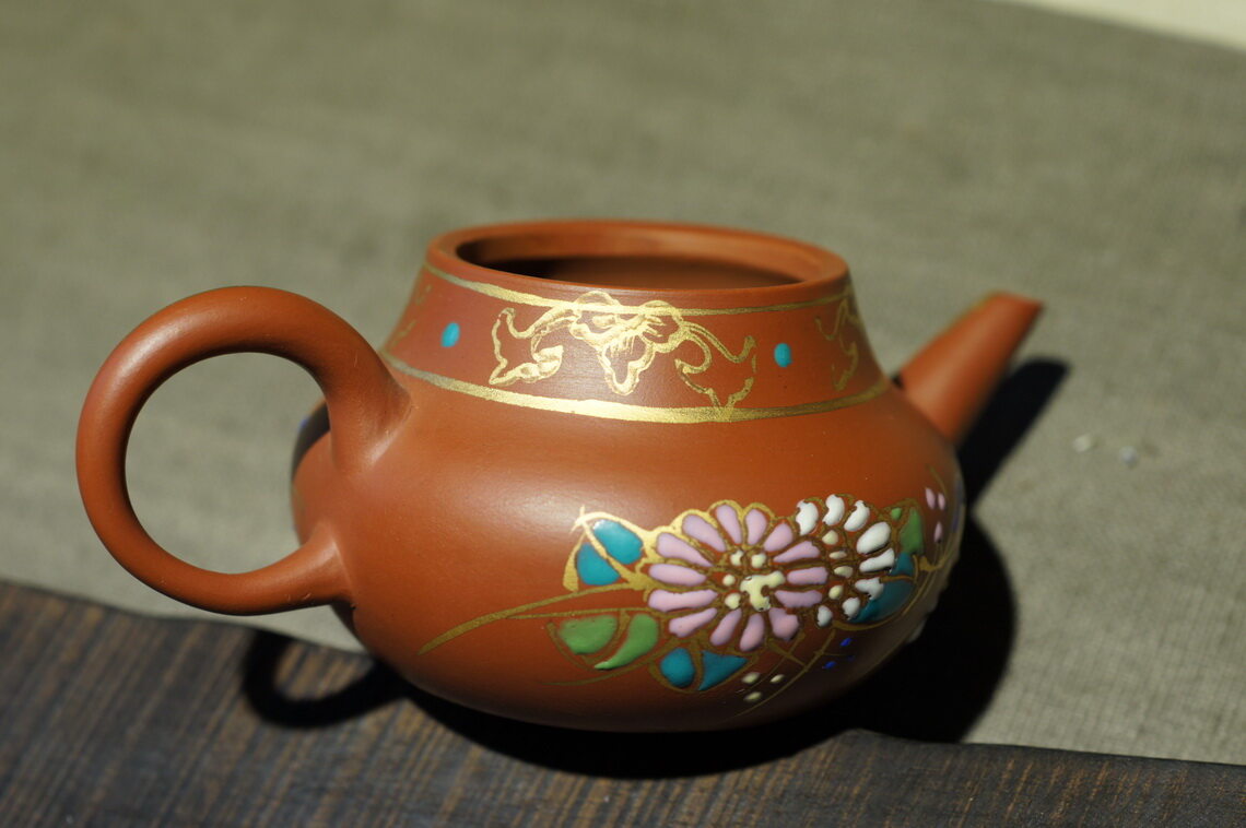 潮州老安顺粉彩老手拉茶壶